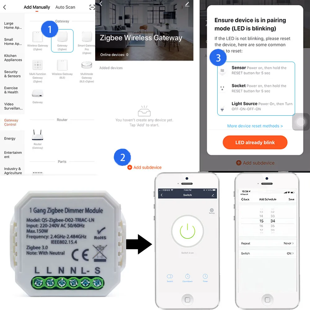 Zigbee Dimmer 220V Switch,Tuya Smart Light Switch Module,Brightness Controller,Wireless Voice Remote Control with Alexa,Google