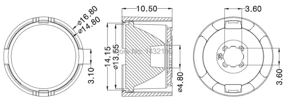 15degree-Diameter 16.8mm LED lens for CREE XPE|XTE,Luxeon T,SeoulZ5P LEDs(HX-15PH-15)