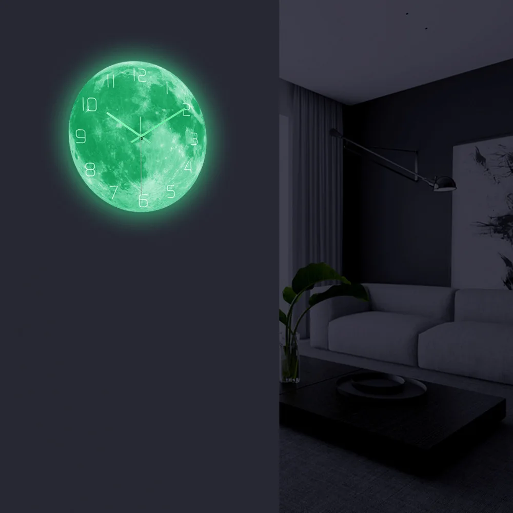 

2023 New Luminous Moon Wall Clock Planet Acrylic Material UV Printed Clock Glow Clocks Wall Watch Bedroom Living Room Decoration