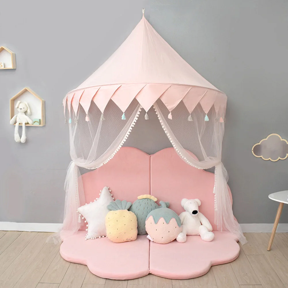 Nordic Kids Play Tent Pink Princess Castle Play House Tipi Enfant Indoor Baby Girls Crib Canopy Net Bed Tent Children Room Decor