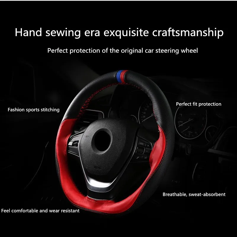 Steering cover 38cm DIY Hand sewing Soft Anti slip Wear-resistant Car Steering-Wheel Braid With Needles Thread