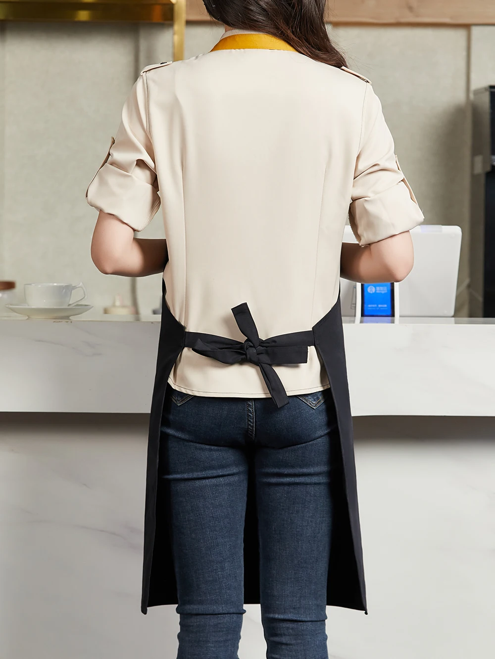 Tabliers de cuisine en toile pour femmes et hommes, nouvelle mode, pour le travail de Chef, pour Grill, Restaurant, Bar, café, uniforme de studio de