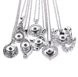 New Snap Button Necklace Jewelry Rhinestone Crystal Metal Snaps Pendant Necklace for Women Fit DIY 12mm Snap Buttons Jewelry