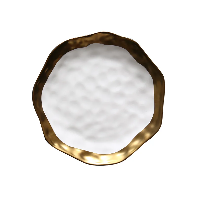 Export European ceramic gold-plated Western steak plate white gold fruit flat salad bowl tableware home dishes plate dishes