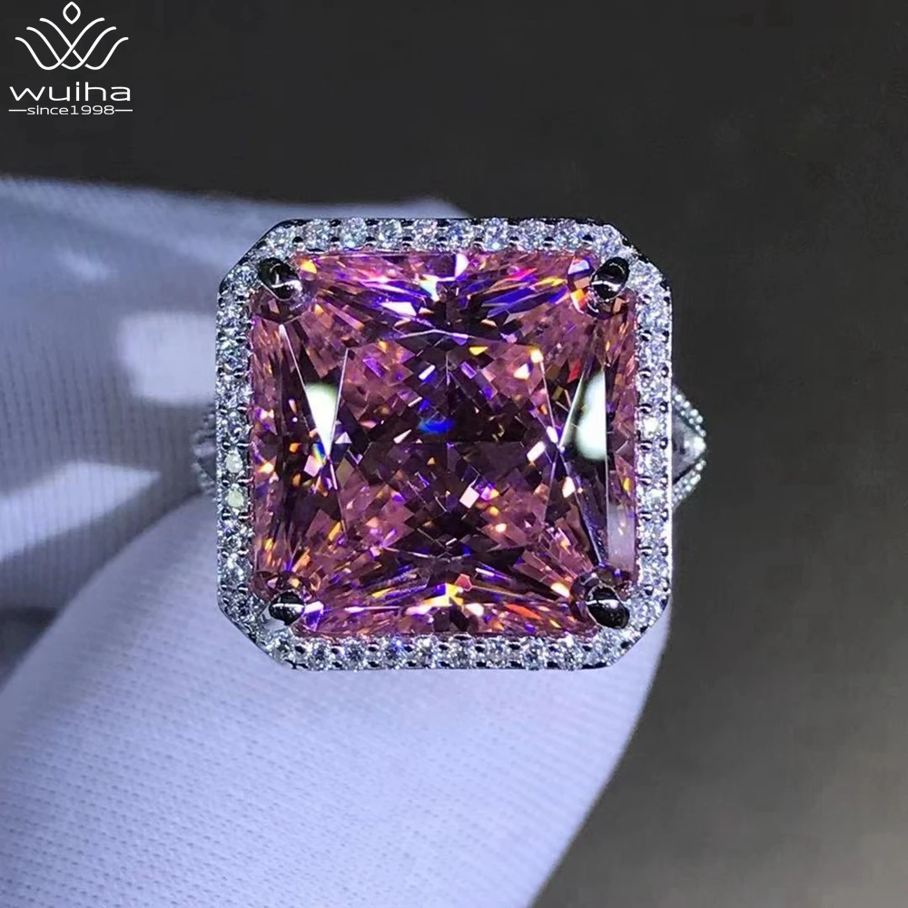 

WUIHA 100% 925 Sterling Silver 3EX VVS1 Radiant Cut 8ct Pink Created Moissanite Wedding Engagement Customized Ring Fine Jewelry