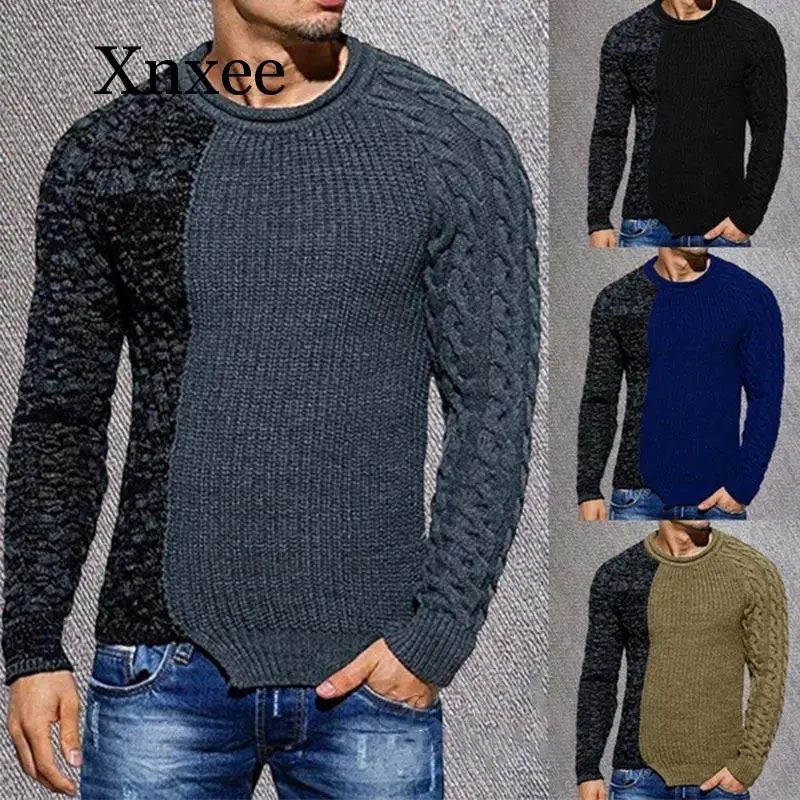 Jesień mężczyzna sweter patchworkowy w stylu Casual O-neck swetry wełniane duży rozmiar ciepłe mężczyźni Jumper 2020 zima dzianiny nieregularne męskie dzianiny