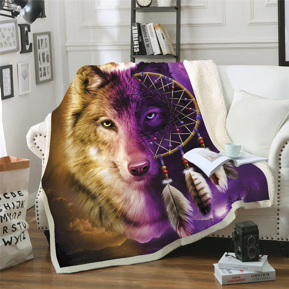 furious wolf digital art super thick blanket warm keeping fleece throw blanket