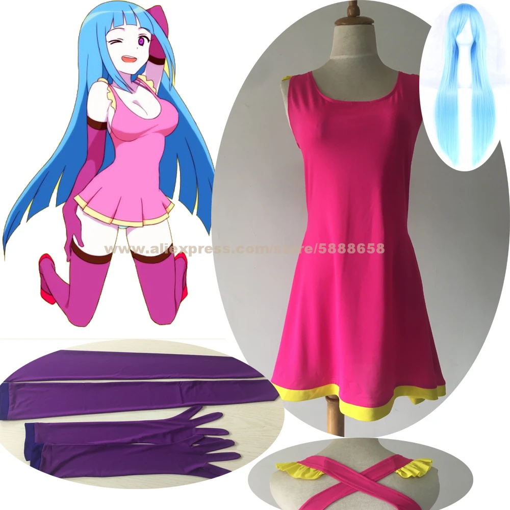 Me!Me!Me! MeMeMe-chan Pink Long Dress Girls Woman Party Hallowmas Cosplay Costume with Gloves Stocking,Customized Accepted