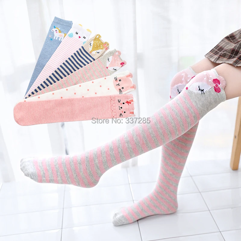 Children warmer ankle short lovely socks Cartoon Kids Girls Knee High Socks infant cotton Baby Animal Over Knee Stocking girls