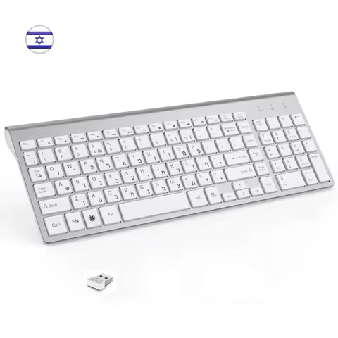 Hebrew Low Noise 101 Keys Wireless Keyboard 2.4G Slim and Compact Wireless Keyboard for Laptop Windows PC Desktop Smart TV