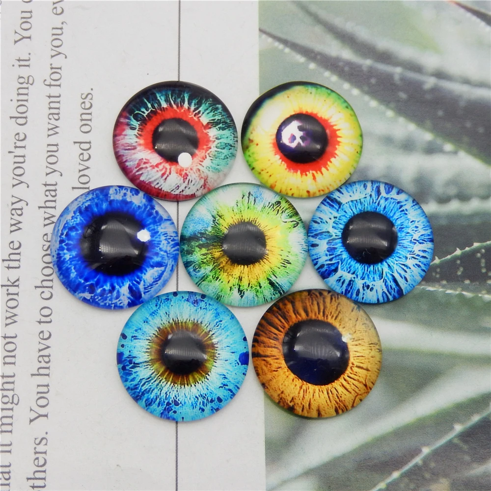 Julie Wang 10-50 PCS Mixed 6-30mm Round/Vertical Pupil Snake Cat Dragon Evil Eye Glass Cabochon Flatback Dome Doll Craft Eyeball