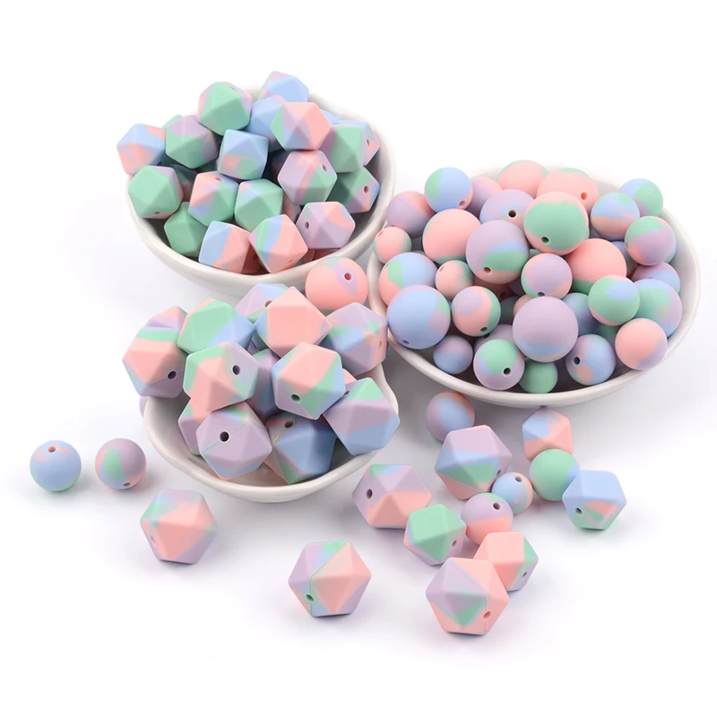 LOFCA 100pcs Tie dye leopard Terrazzo Dalmatian camo Silicone Loose Beads BPA Free DIY Necklace  keychain jewelry accessories