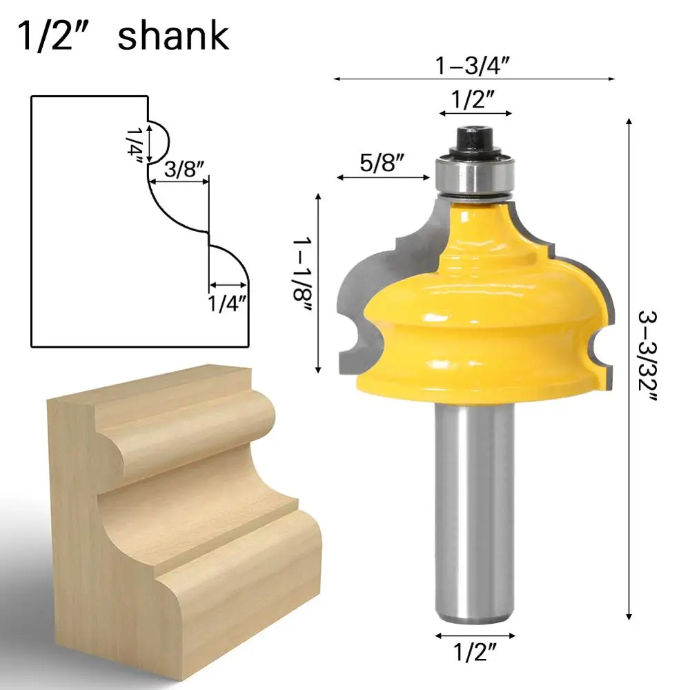 1pc Classical & Bead Molding & Edging Router Bit - 1/2" Shank 12mm 8mm shank Tenon Cutter for Woodworking Tools