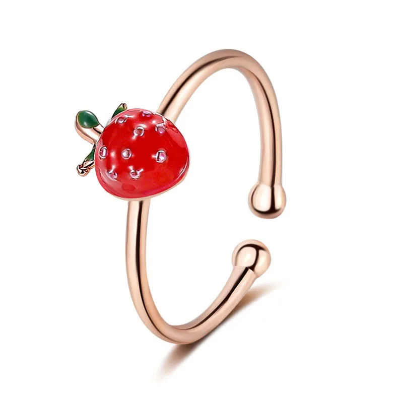 Japanese Korean Web Celebrity Girl Heart Lovely Strawberry Fruit Ring Sister Gift Women Girls Open Adjustable Ring Accessories