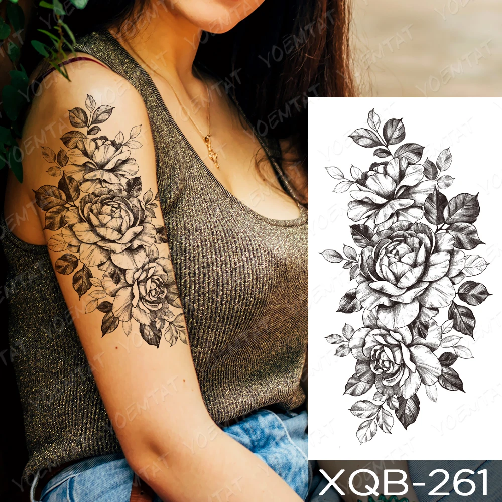 Flower Blooming Waterproof Temporary tatooo Sticker Peony Orchid Lily Rose Beauty Arm tatoo Body Art Fake tatooo Black Man Women