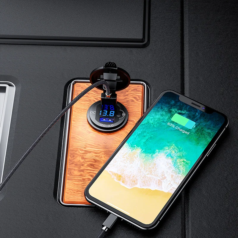 تهمة سريعة 3.0 36 واط سيارة شاحن USB مزدوج QC3.0 مقاوم للماء مع الفولتميتر التبديل ل 12 فولت/24 فولت دراجة نارية ATV قارب البحرية RV