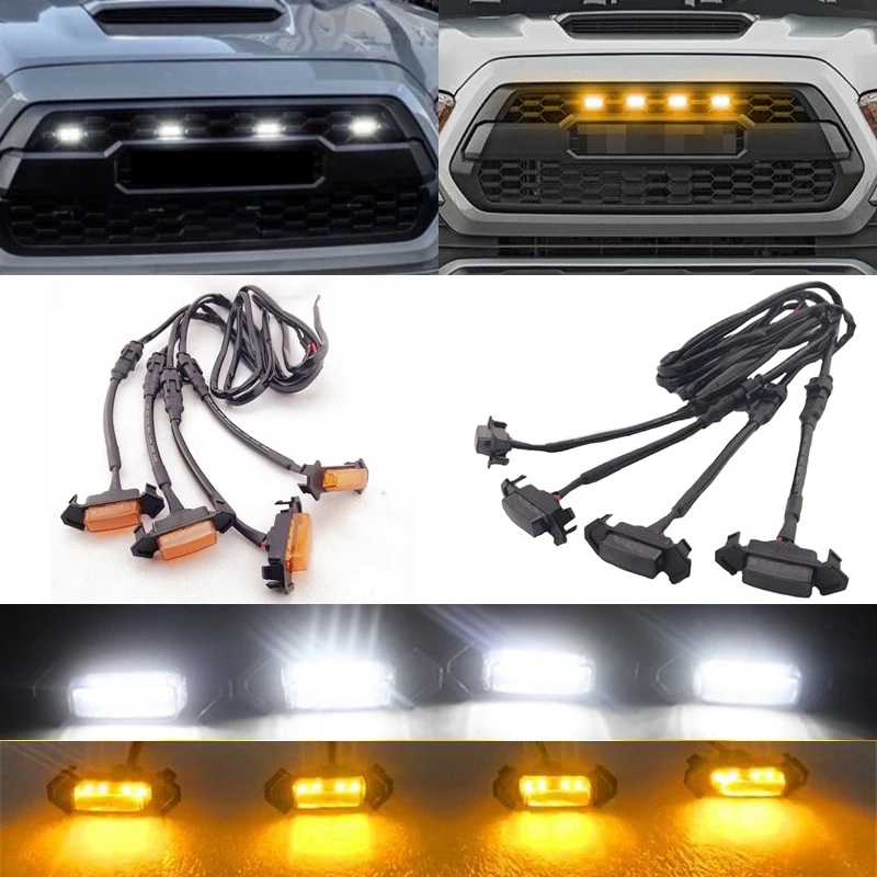 

4pc Set Amber white Front Grille Lighting Kit For 2016-up Toyota Tacoma w/TRD for JEEP wrangler JL