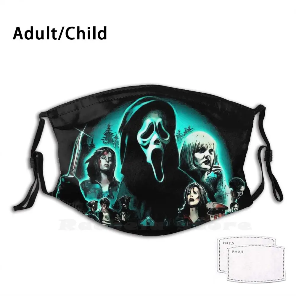 Ghostface Scream Mask Funny Print Reusable Pm2.5 Filter Face Mask Ghostface Scream Stab Horror Novelty Silhouette Movie Film