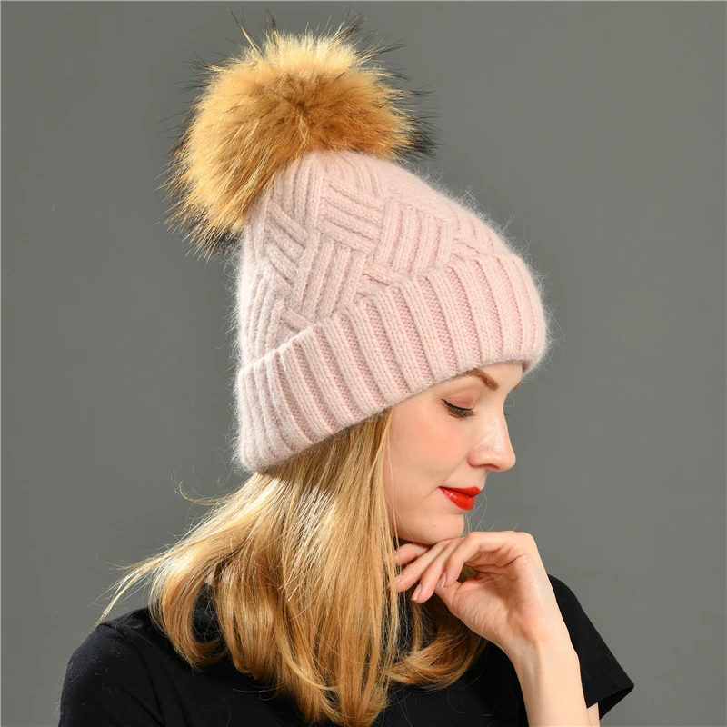 Plain Cashmere Knit Hats Winter Women Warm Elegant All-match Beanie