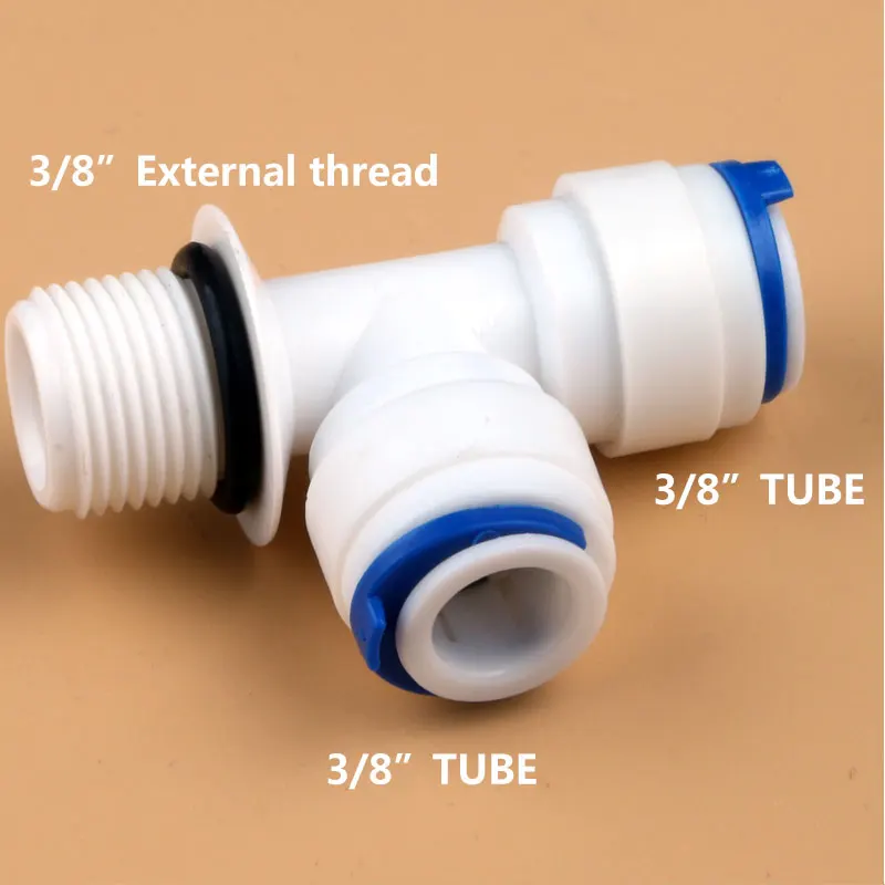 3/8 "Sisi Pria Benang Koneksi Cepat 3/8" Tabung Selang Sama dengan Tipe T Air Fitting dengan Cincin Penyegel Reverse osmosis Akuarium Tee