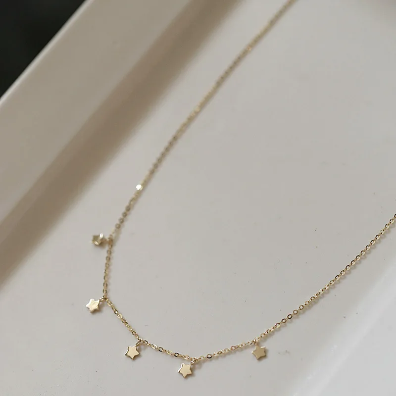 925 Sterling Silver French Simple Star Pendant Clavicle Chain Necklace Women Classic 14k Gold Jewelry Accessories