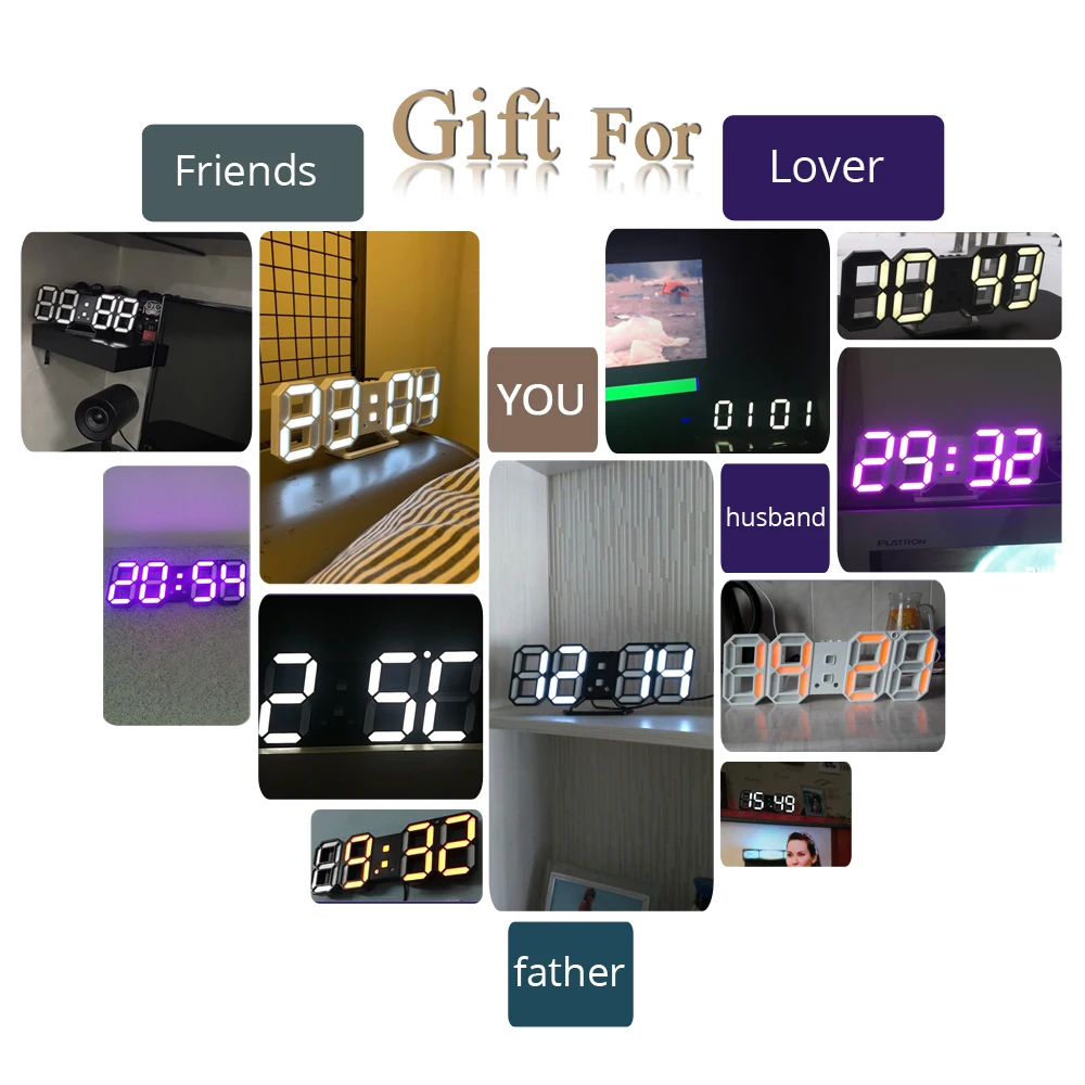 3D LED Wall Clock Modern Design Digital Table Clock Alarm Night Light Saat Wall Clock for Home Decor Living Room