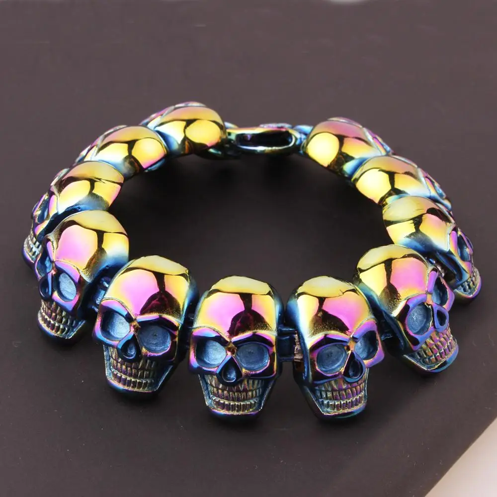 

Hip hop Stainless Steel Men's Skeleton Skull Head bracelets Big Huge Heavy Solid Ghost bangle motorcycle Biker Punk Jewelry