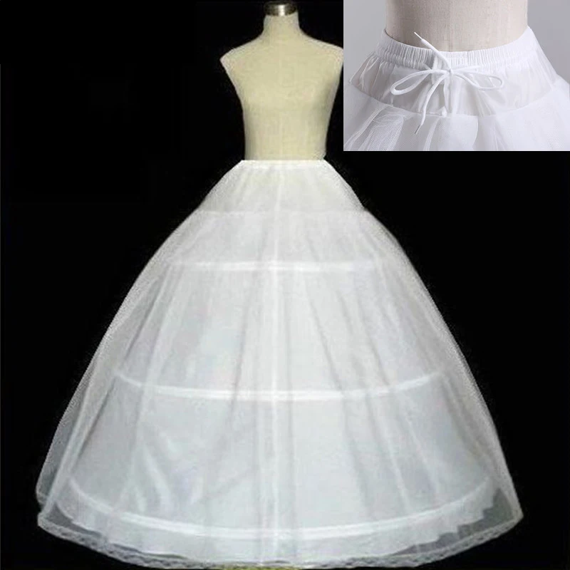 White High Quality White 3 Hoops Petticoat A-line Ball gown tulle Wedding Dress Underskirt Crinoline Skirt Waist adjustable