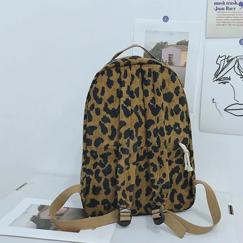 Corduroy Travel Leopard Backpack For Woman Travel Backpack Large Capacity Vintage Teenage Girl Female School ShoulderBag Bagpack