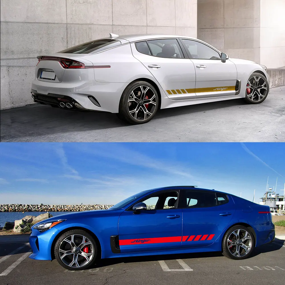 2 قطعة باب السيارة طويل الجانب المشارب ملصقات لكيا ستينغر GT ماليزيا ضبط اكسسوارات السيارات DIY بها بنفسك الديكور الفينيل فيلم الشارات
