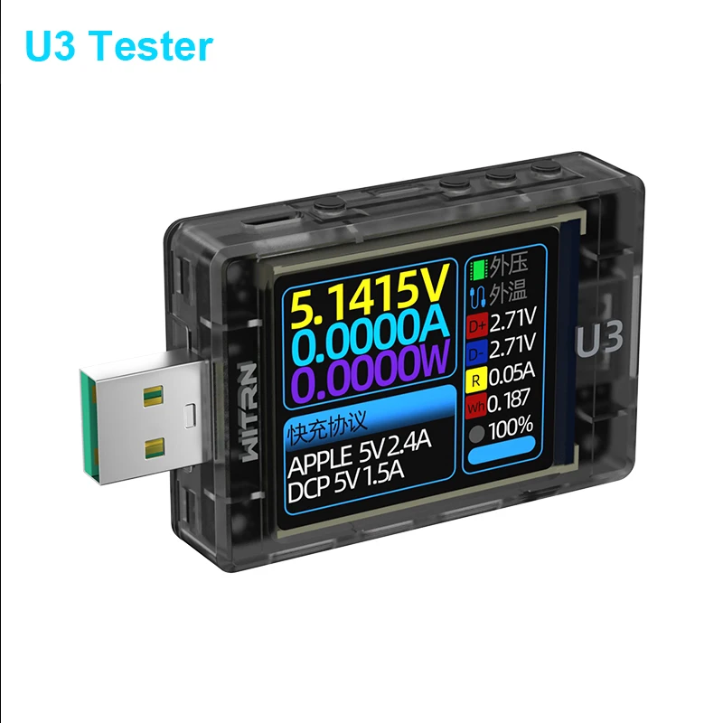 Witrn U3 USB Tester Current Voltage Meter QC5 PD3.0 2.0 PPS Fast Charging Protocol Capacity PD Trigger Monitor Ripple spectrum