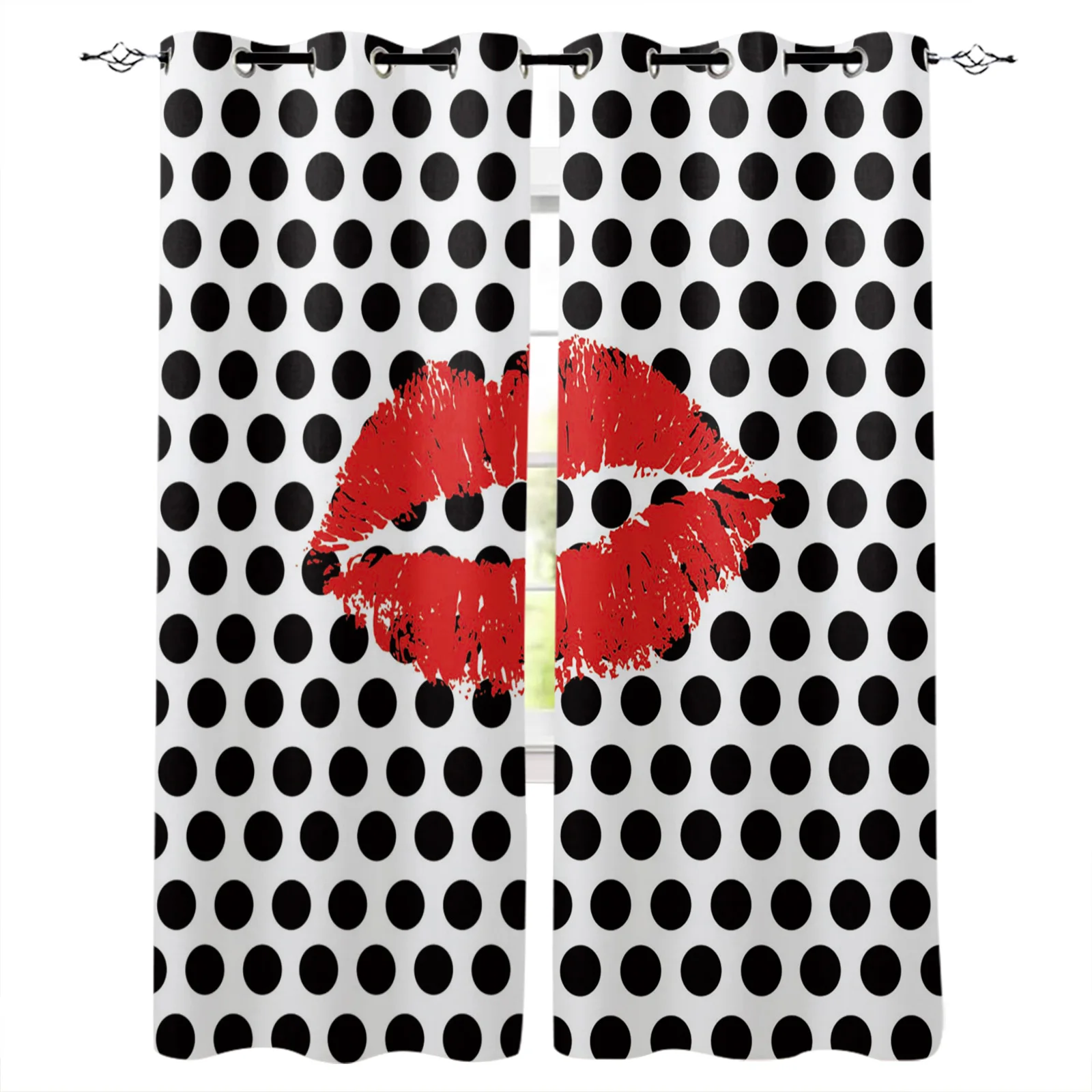 Black Polka Dot Red Lips Blackout Curtains for Children Kids Home Decor Bedroom Living Room High Shading Window Curtains