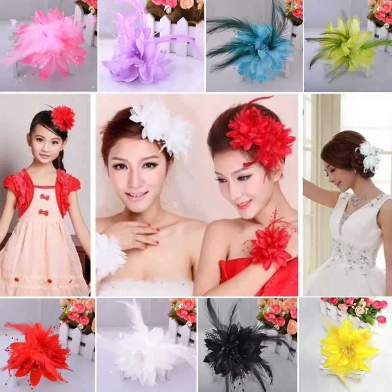 Ramillete de cuentas de plumas y flores a la moda para mujer, Clip para el pelo, diadema nupcial, broche, pasadores para novia, accesorios para el