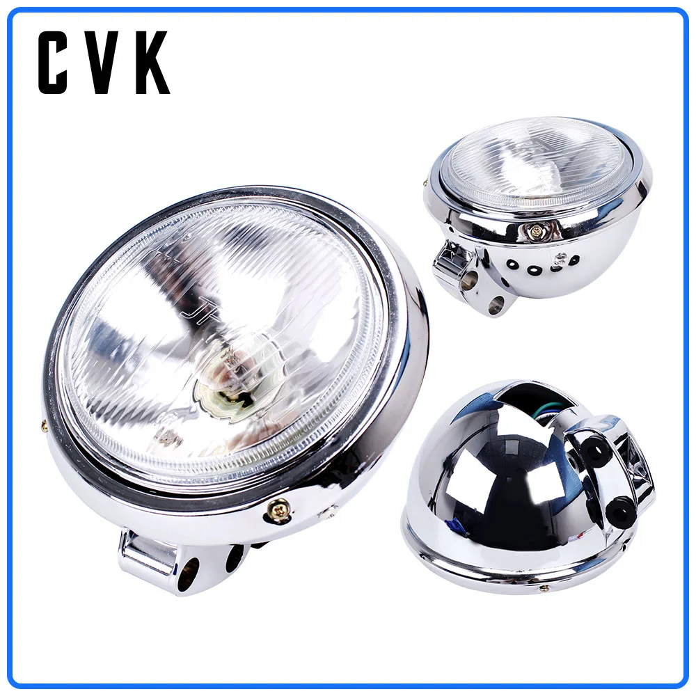 CVK Motorcycle Universal DC 12V Headlight Headlamp For Harley 883 HONDA Steed VLX 400 Shadow 600 Magna 250 Chrome Running Light