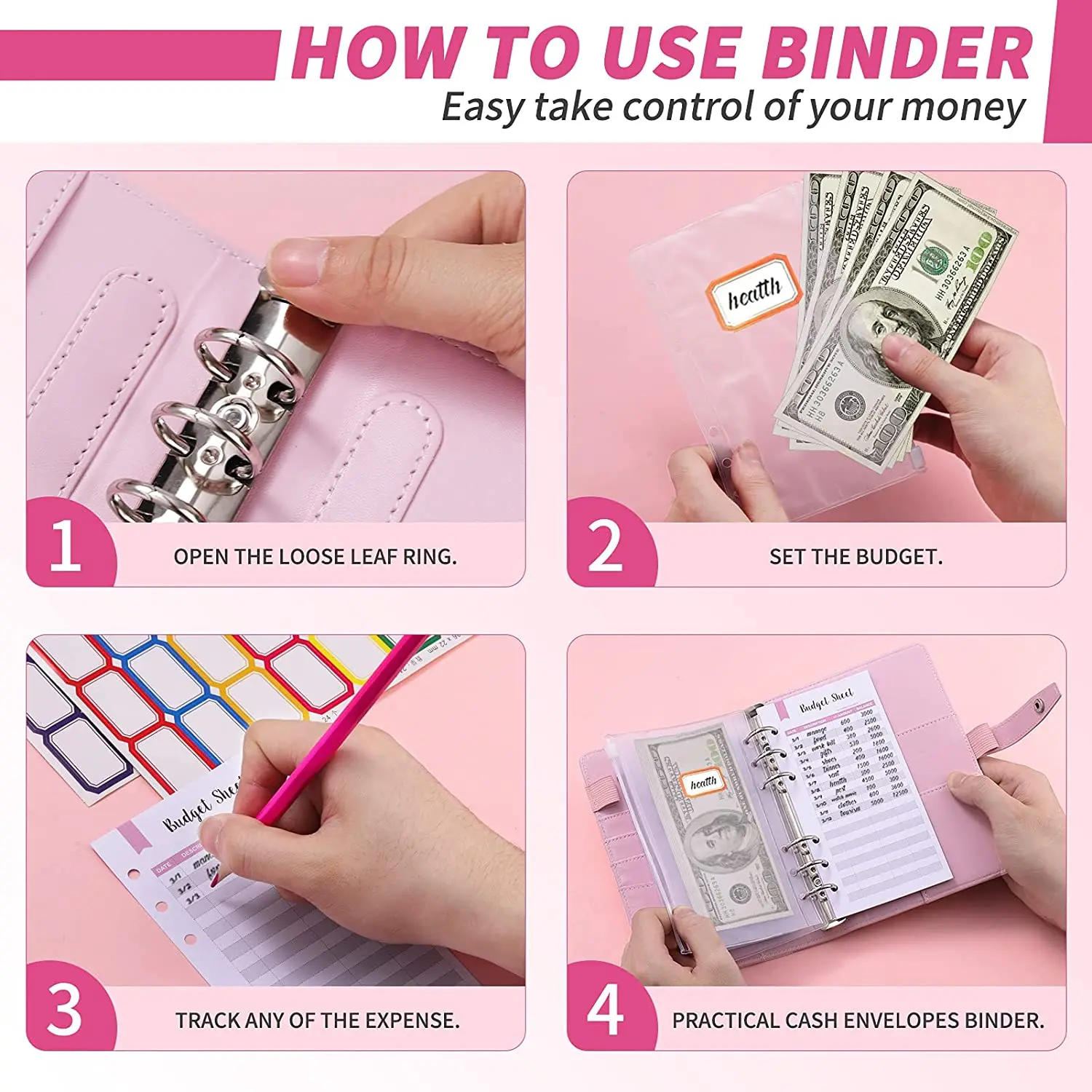 26Pcs A6 Budget Bindmiddel Cash Enveloppen Voor Geld Saving Organizer Met Rits Zakken, budget Lakens En Zelfklevende Etiketten