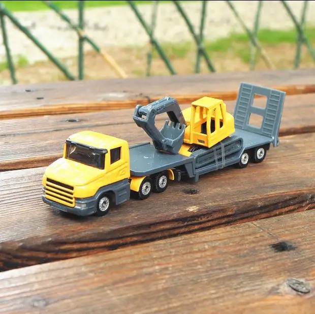 

1:87 alloy flatbed trailer excavator,high simulation toy trailer,engineering vehicle excavation rescue,free shipping