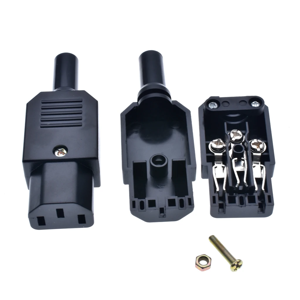 IEC Socket Straight Cable Plug Connector C13 C14 16A 250V Black Female&male Plug Rewirable Power 3 Pin Connector