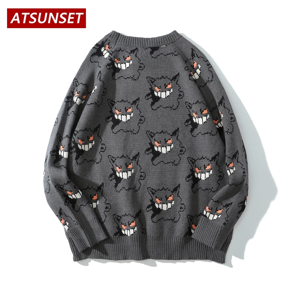 Atsunset fantasmas anime tricô camisola hip hop harajuku camisola estilo streetwear vintage pulôver camisola outono e inverno topo