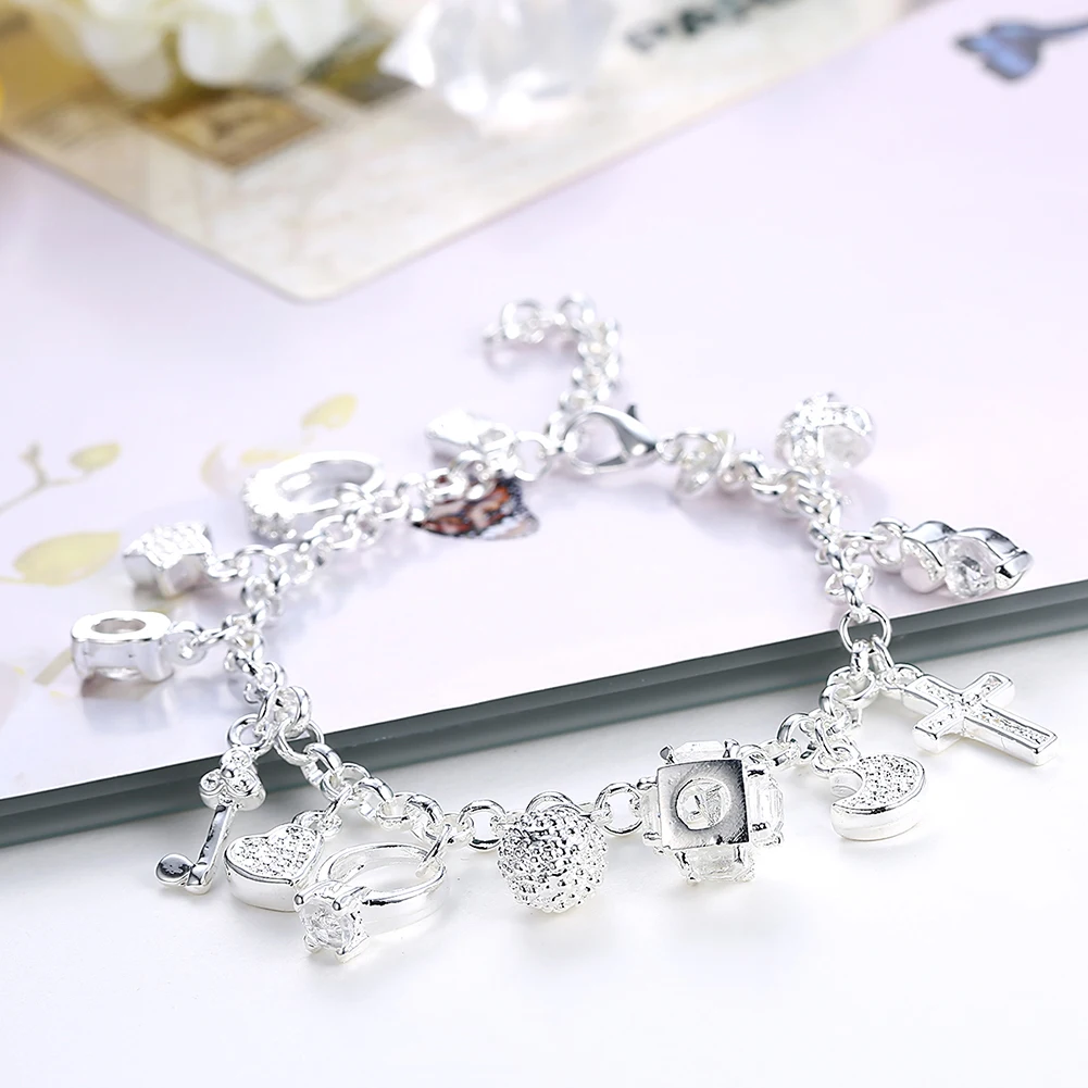 Hot Street fashion silver color fine Zircon heart key Pendant Bracelet for woman party Gifts wedding accessories Jewelry