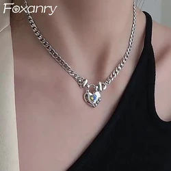 FOXANRY Stamp Party Necklace for Women Trendy Elegant LOVE Heart Zircon Sweater Necklace Wedding Bride Jewelry