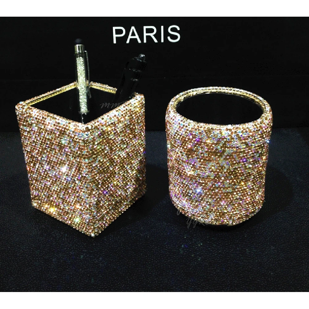 

2 Pieces Bling Bling Shinny Ornaments to Decorate your Car PU Leather Holder for Home Car Office Decor