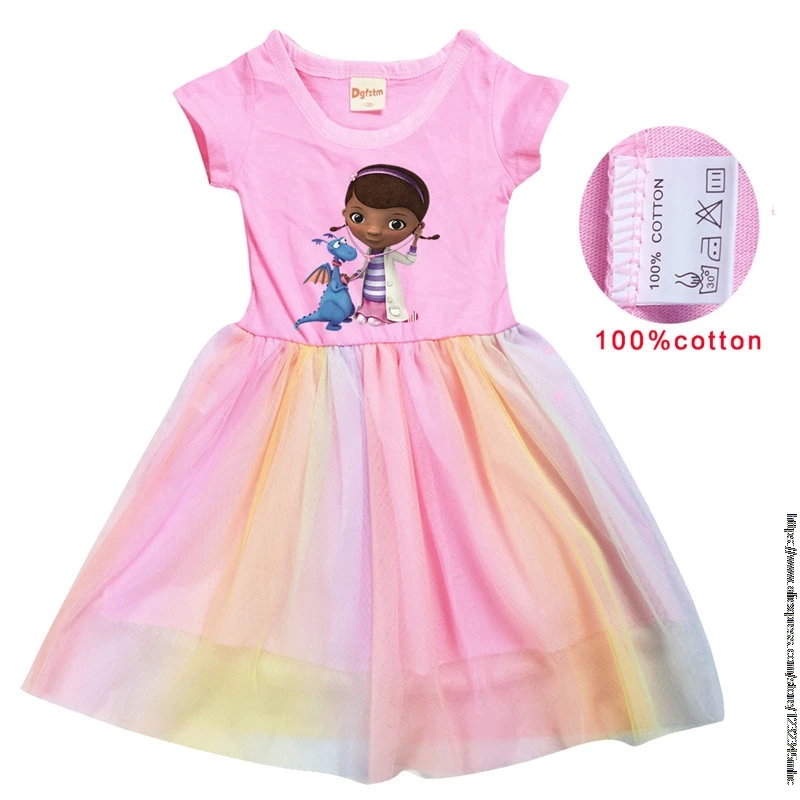 Doc McStuffins Summer Fashion Clothes Baby Girls Dress Kids Short Sleeve T Shirt Tutu Dresses Children Patchwork Party Vestidos