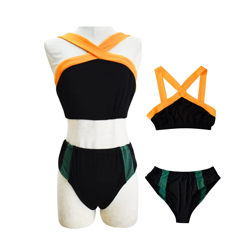 Wonens Anime Cospaly Bakugo Katsuki Kacchan Costume Battle Suit Spliced Bikini Split Swimsuit Swimming Swimwear Bathing Outfit