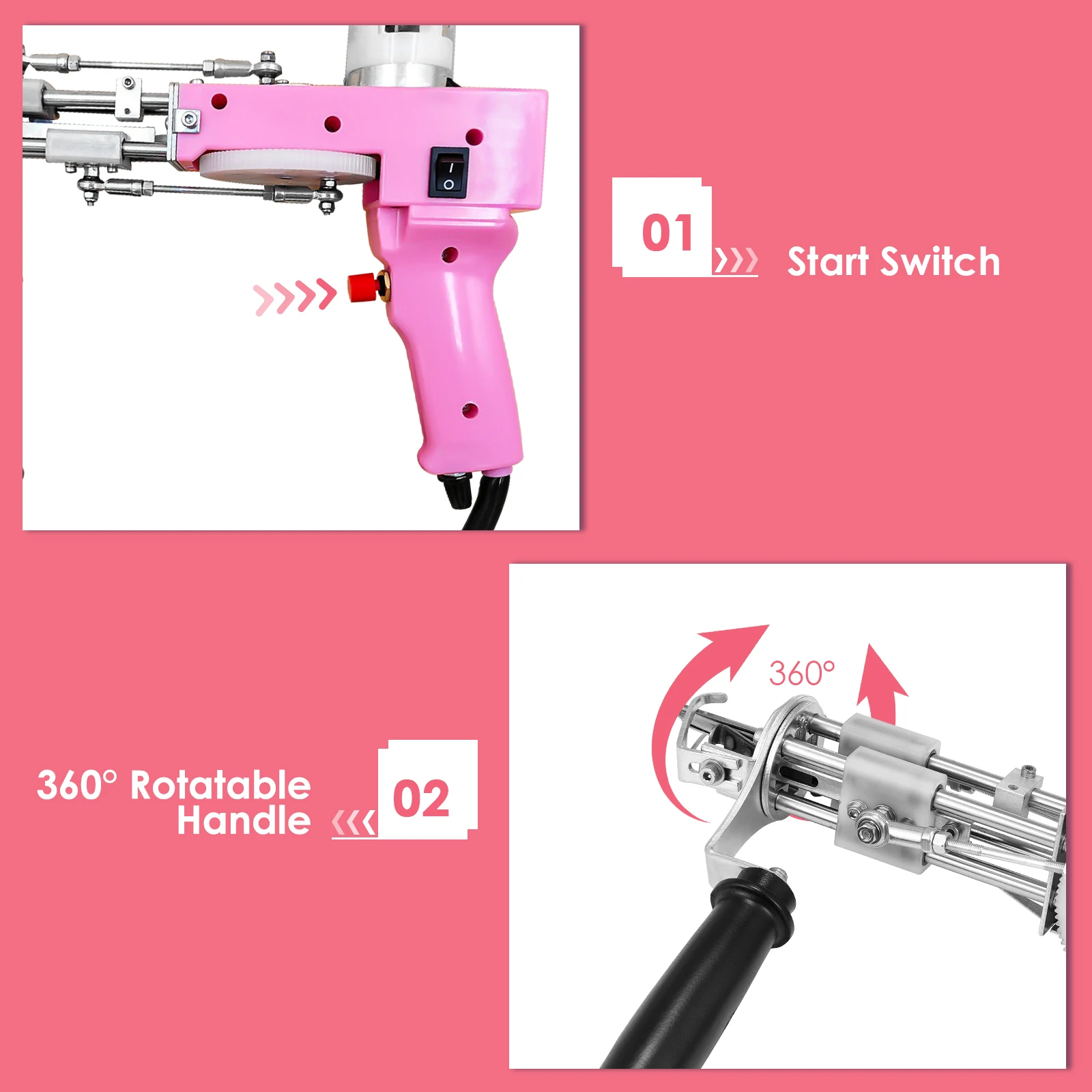 2 in 1 Pink Tufting Gun Cut Pile and Loop Pile Electric Carpet Rug Guns Carpet Weaving Knitting Machine for DIY, Knitting