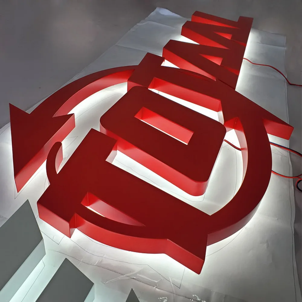 Aangepaste Shopfront Outdoor Backlit Rood Geschilderd Rvs Led Kanaal Brief Logo