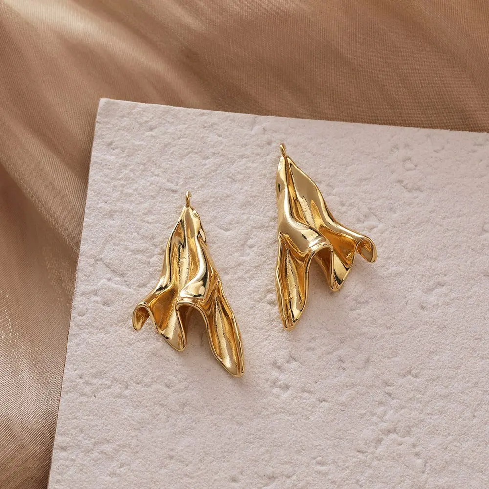 2PCS Creative Design Pleated Pendant Charms for Jewelry Making DIY Earrings Findings Components 14k Gold Plated Accessories