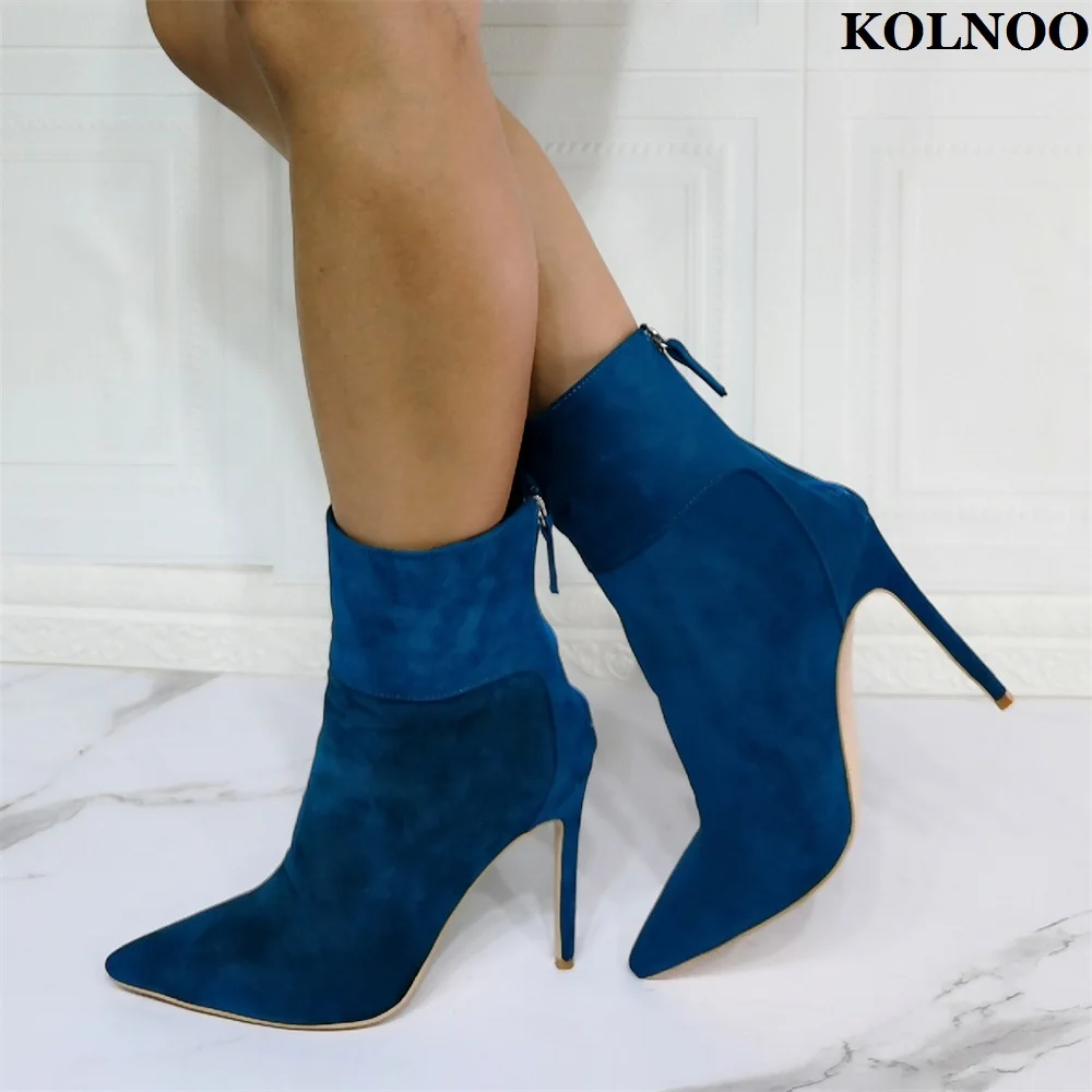 

Kolnoo Handmade Large Size Women Stiletto High Heel Boots Real Photo Pointy Club Ankle Boots Evening Party Fashion Winter Shoes