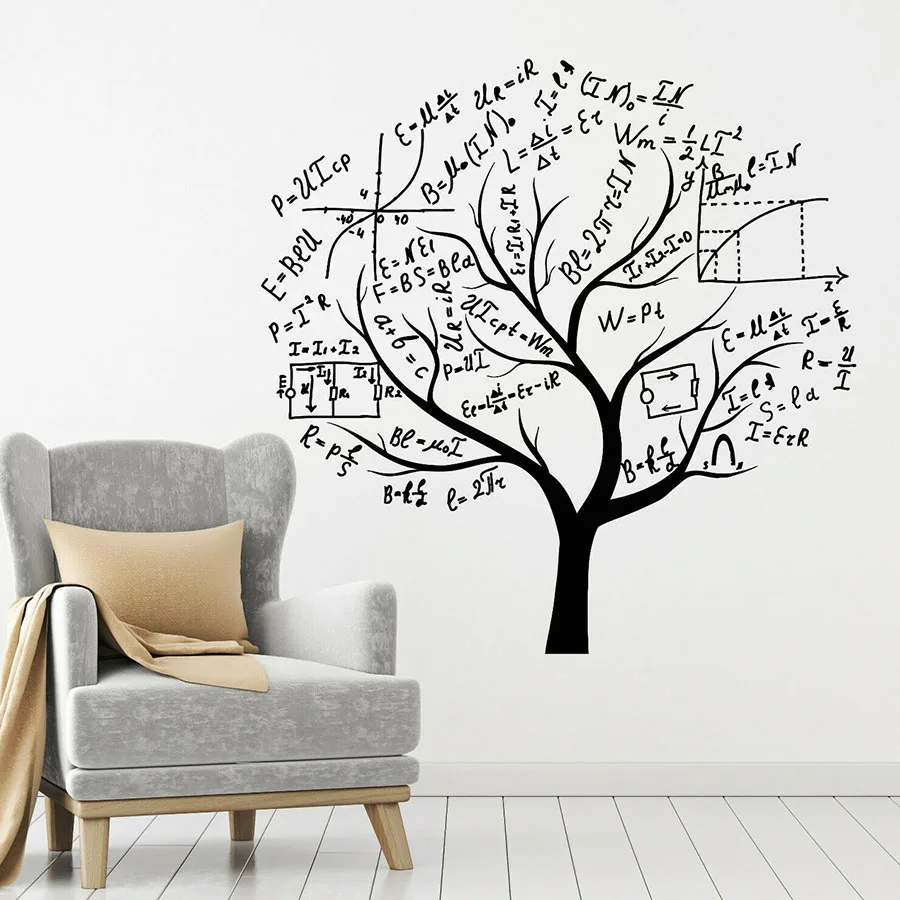 Math Tree Wall Decal Brain Symbol Mathematics School Classroom Study Room Interior Decor Vinyl Window Sticker Education Art M522