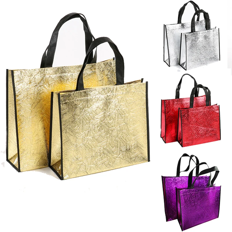 S/L Size Laser Shopping Bag Foldable Eco Bag Large Reusable Shopping Bag Tote Waterproof Fabric Non-woven Bag No Zipper