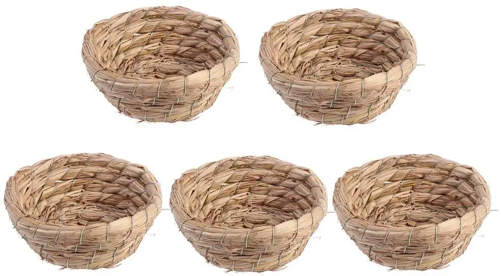 5Pcs Bird Natural Woven Grass Hut Nest Small Animal Craft Straw Bed House Bird Cage Accessories for Parakeets Birds 11cm / 4